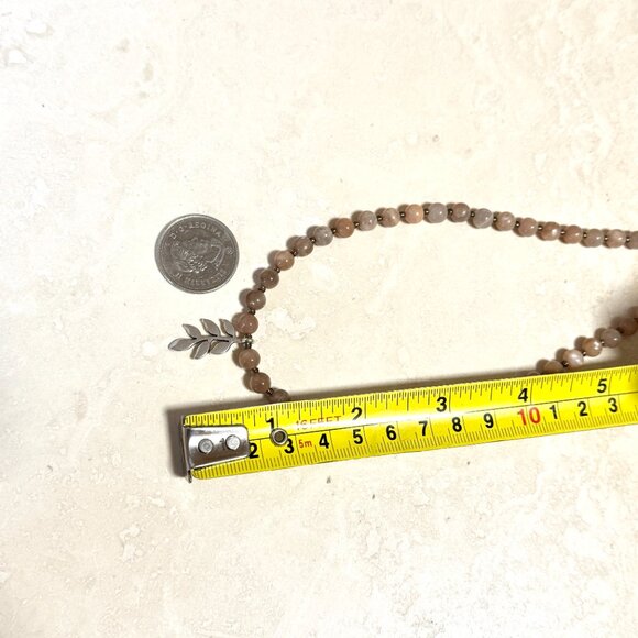 Peach Moonstone Silver Leaf Branch Necklace, Genuine Gemstone Beaded Choker - Picture 12 of 14